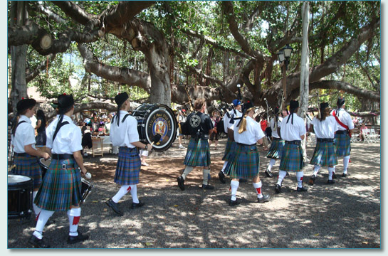 Hamish Burgess a& The Isle of Maui Pipeband at the 136th Birthday of the Lahaina Banyan Tree
