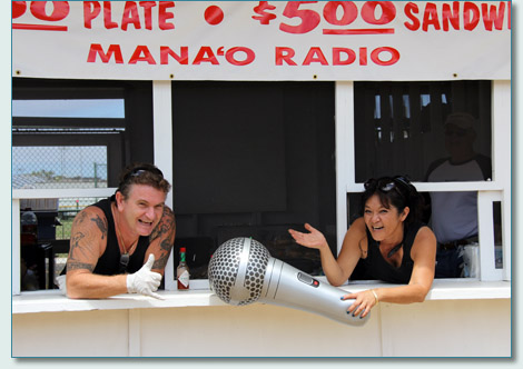 Hamish Burgess and Kathy Collins at the Mana'o Radio fundraiser food booth at the Maui County Fair 2012