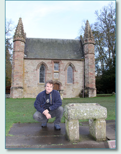 Hamish Burgess by the replica Stone of Scone, Moot Hill, Scone Palace