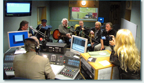 The Irish Rovers with Gerry Kelly on BBC Ulster, with Jennifer Fahrni filming. September 2010
