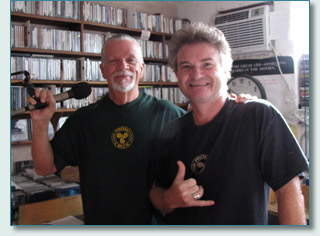 Joel Agnew and Hamish Burgess at Mana'o Radio Studios, Wailuku, Maui