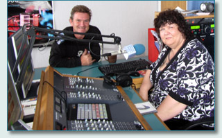 Hamish Burgess and Liz Clark at Celtic Music Radio in Glasgow