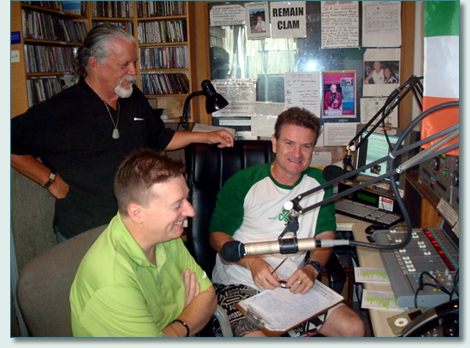 Mike O'Dwyer, Joel Agnew, and Hamish Burgess in the Mana'o Radio Studios, Wailuku Maui - March 2012