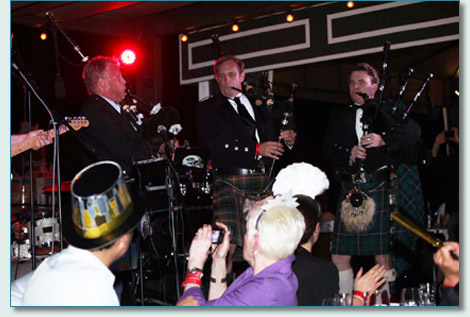 Mike Riedel, Roger McKinley and Hamish Burgess piping on New Year's Eve 2012 at Fleetwood's on Front St., Lahaina, Maui