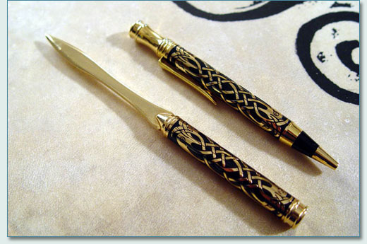Etched Celtic Bird - Pen and Letter Opener Set - now Silver and black only
