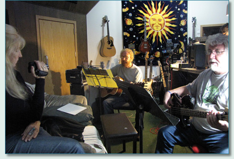 Jennifer Fahrni filming George and Ian Millar at Rick Salt's recording studio in Nanaimo, Vancouver Island