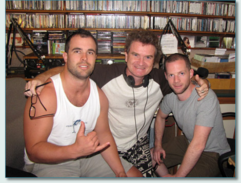 Ricky Meagher, Hamish Burgess and John Donnelly at Mana'o Radio studios, Wailuku Maui.
